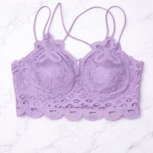 ZENANA Lavender Lace Bralette Crisscross Back Floral Lace Scalloped Hem Size XL